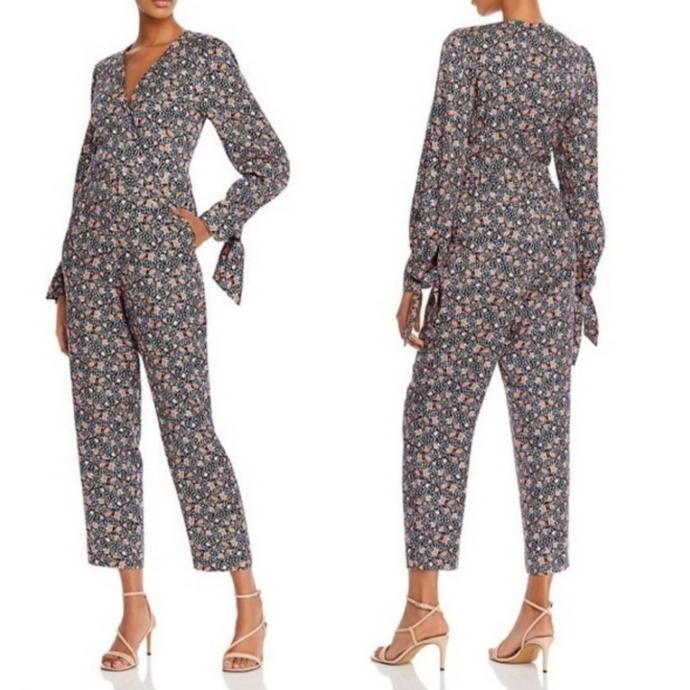 Rebecca Taylor Sz 0 Twilight Floral Bloom Silk Twill Jumpsuit in Dark Navy Combo